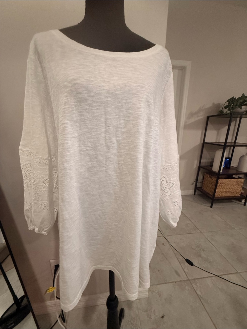 Talbots White Eyelet-Sleeve 100% Cotton‎ Tunic Top